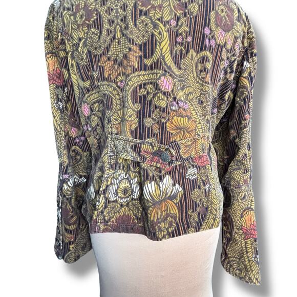 Vintage Faux Fur Trimmed Corduroy Floral Jacket Brown Boho Cropped Penny Lane - Picture 6 of 13